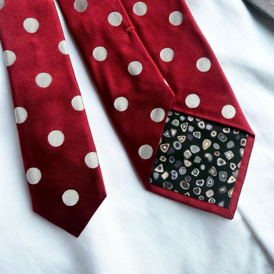 【美品】 ポールスミス 高級 ネクタイ ドット レッド グレー シルク 日本製