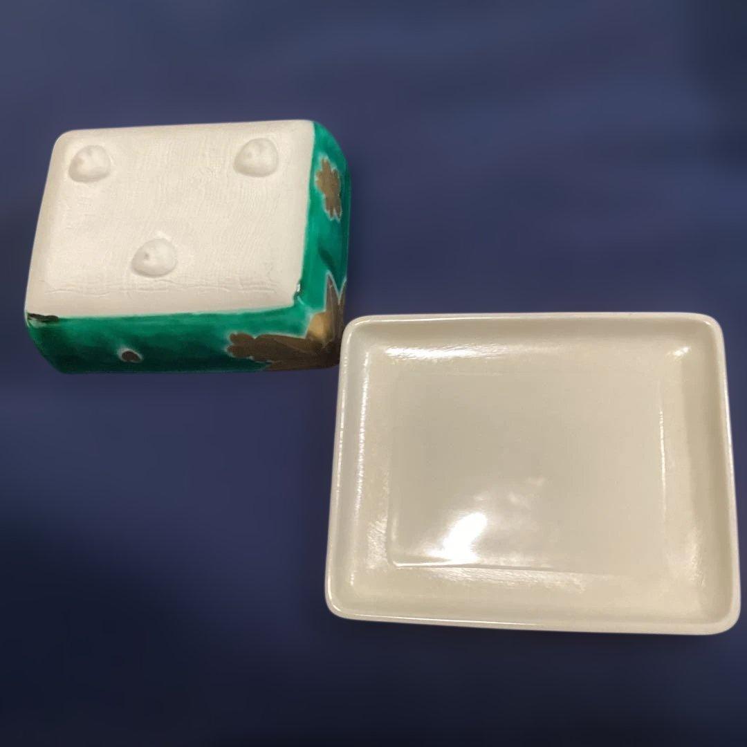 京焼緑交チ雲錦角蓋物5客　　　川尻一寛作　　　禎山窯　　新品未使用