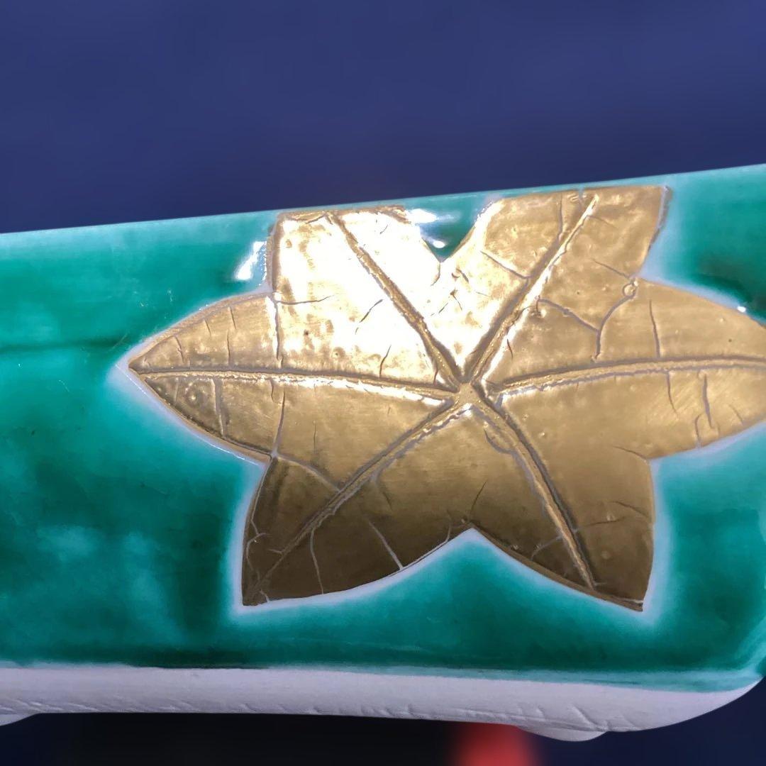 京焼緑交チ雲錦角蓋物5客　　　川尻一寛作　　　禎山窯　　新品未使用