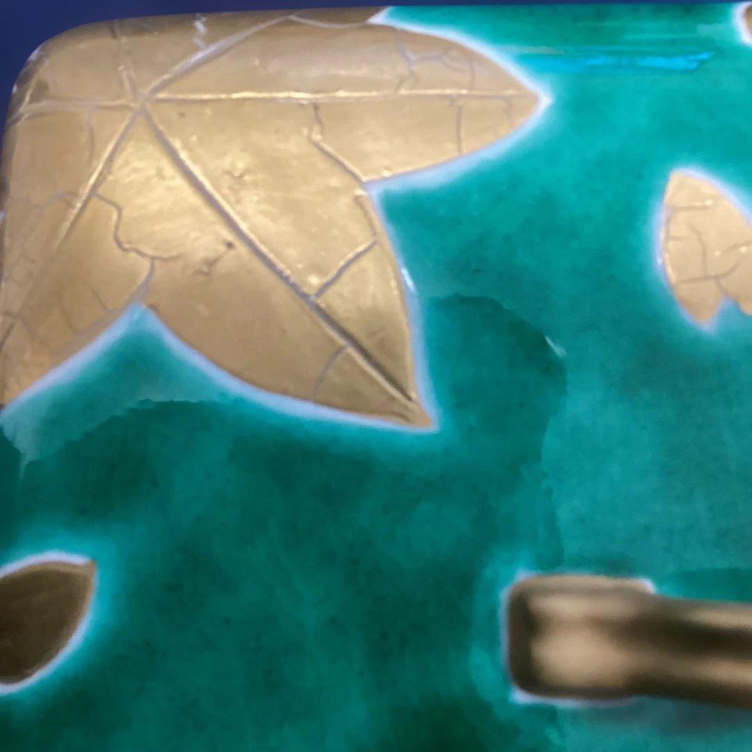 京焼緑交チ雲錦角蓋物5客　　　川尻一寛作　　　禎山窯　　新品未使用