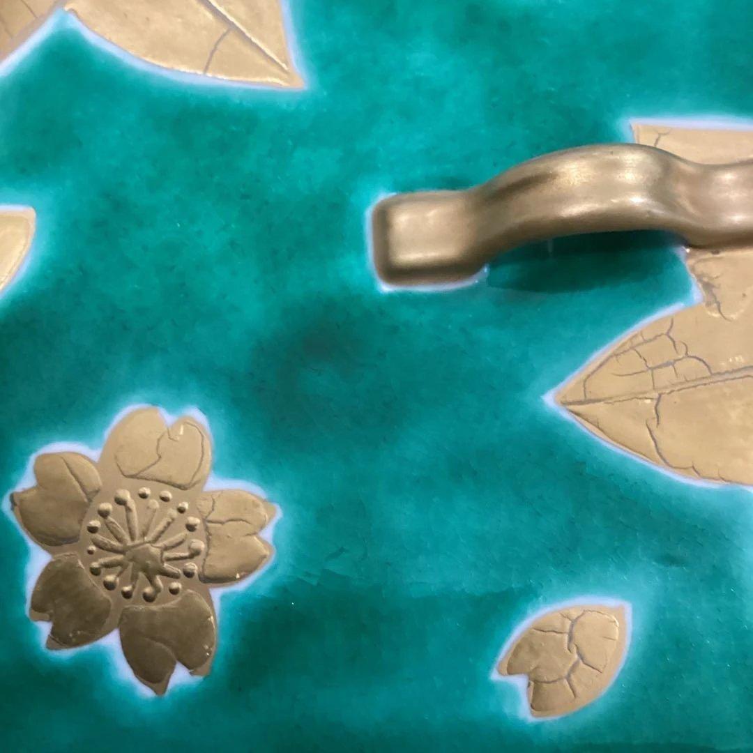 京焼緑交チ雲錦角蓋物5客　　　川尻一寛作　　　禎山窯　　新品未使用