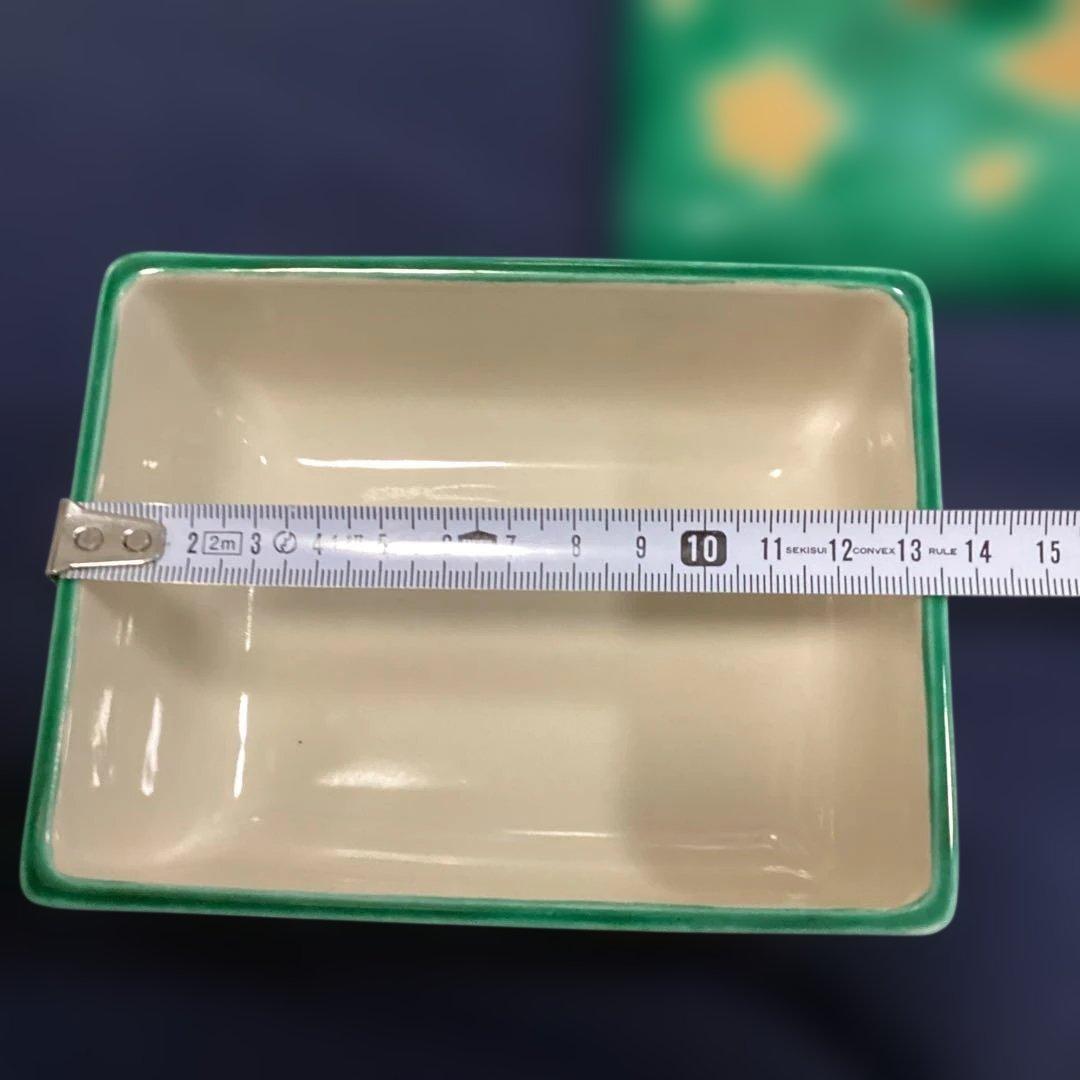 京焼緑交チ雲錦角蓋物5客　　　川尻一寛作　　　禎山窯　　新品未使用