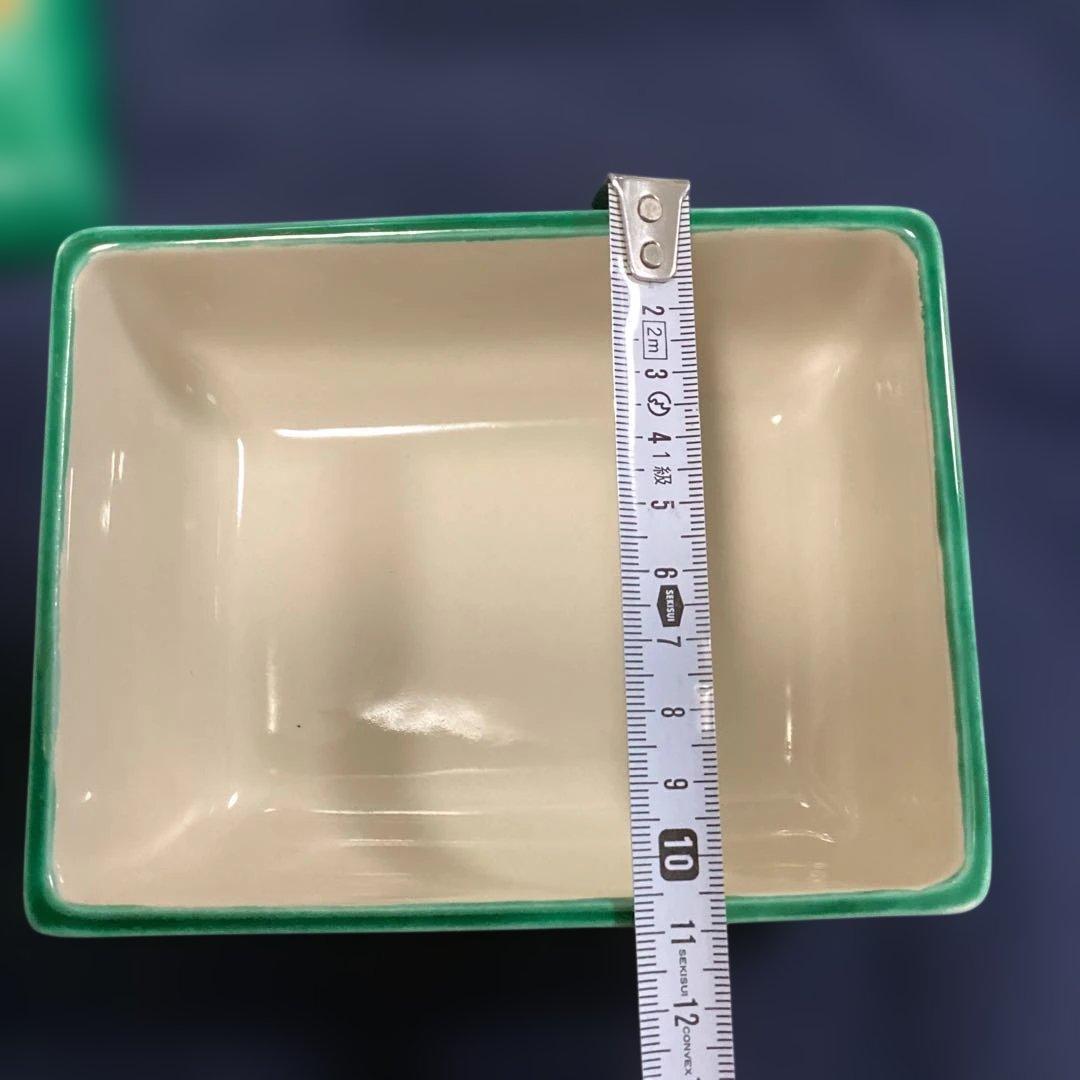 京焼緑交チ雲錦角蓋物5客　　　川尻一寛作　　　禎山窯　　新品未使用