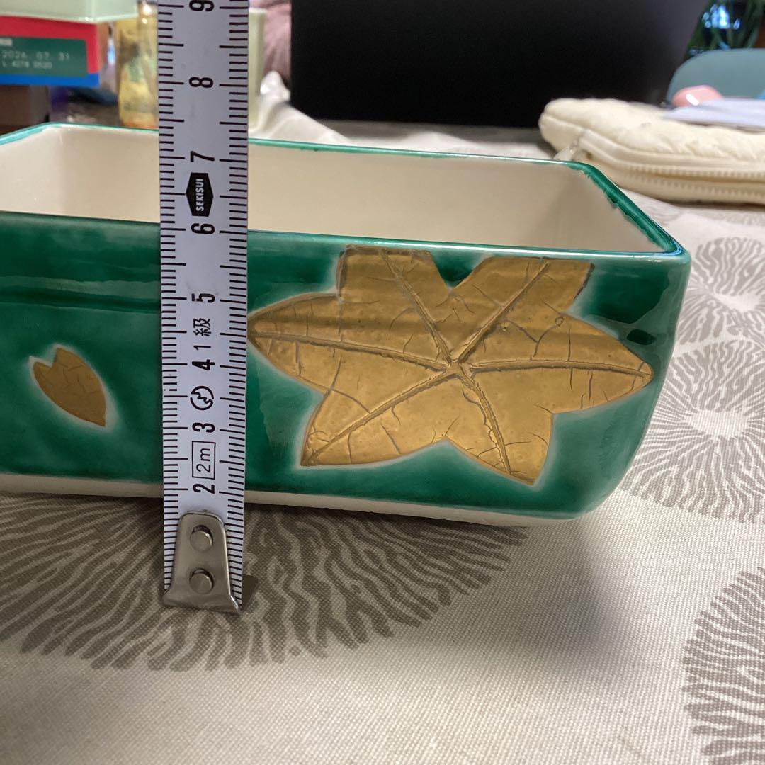 京焼緑交チ雲錦角蓋物5客　　　川尻一寛作　　　禎山窯　　新品未使用