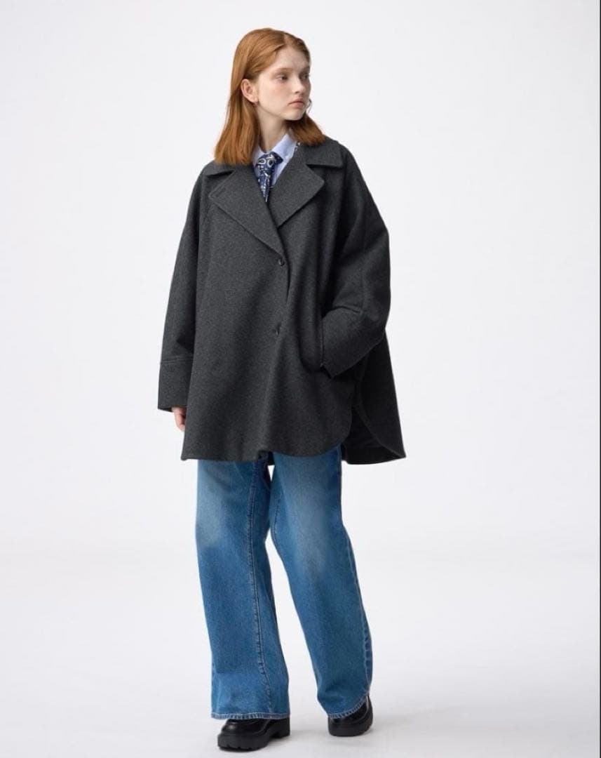 GU ジーユー　コージーメルトンケープコート グレーM