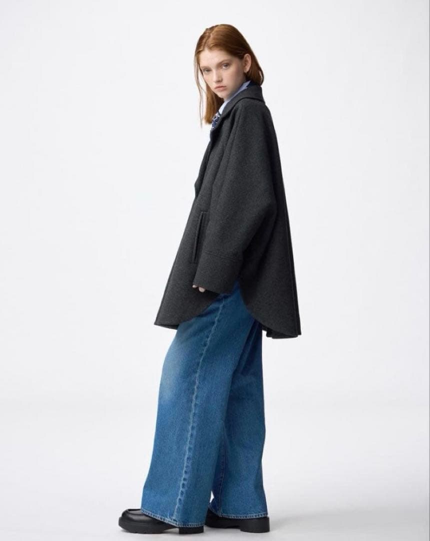 GU ジーユー　コージーメルトンケープコート グレーM