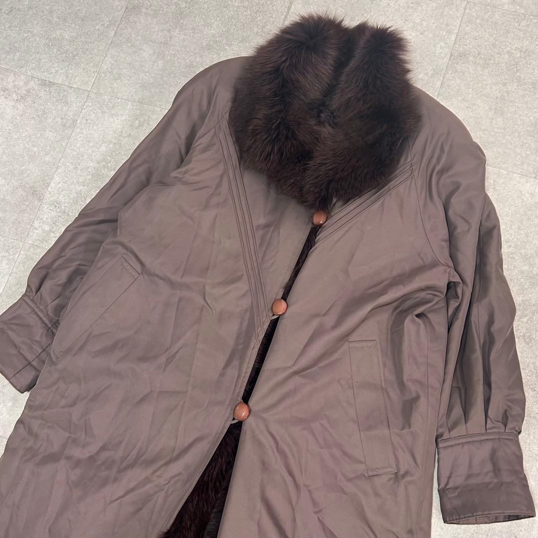 美品✨ ロングコート　ライナー リアルファー ラム フォックス 毛皮　ブラウン系