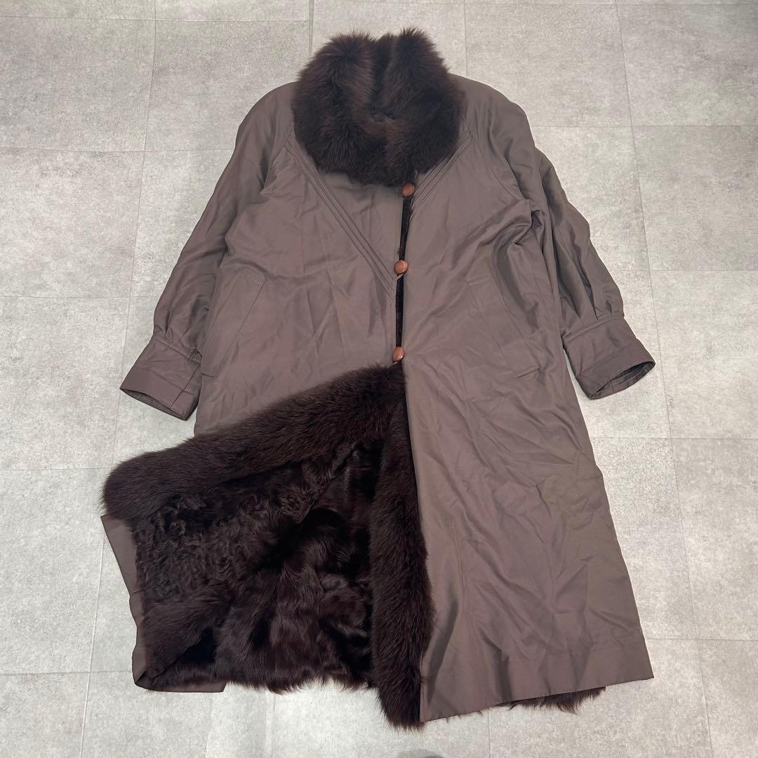 美品✨ ロングコート　ライナー リアルファー ラム フォックス 毛皮　ブラウン系