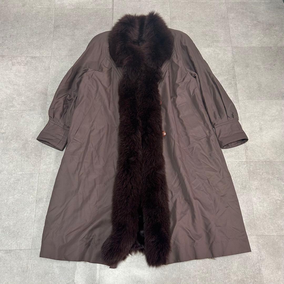 美品✨ ロングコート　ライナー リアルファー ラム フォックス 毛皮　ブラウン系