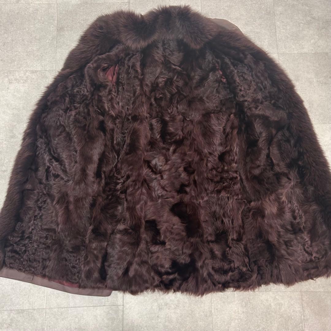美品✨ ロングコート　ライナー リアルファー ラム フォックス 毛皮　ブラウン系