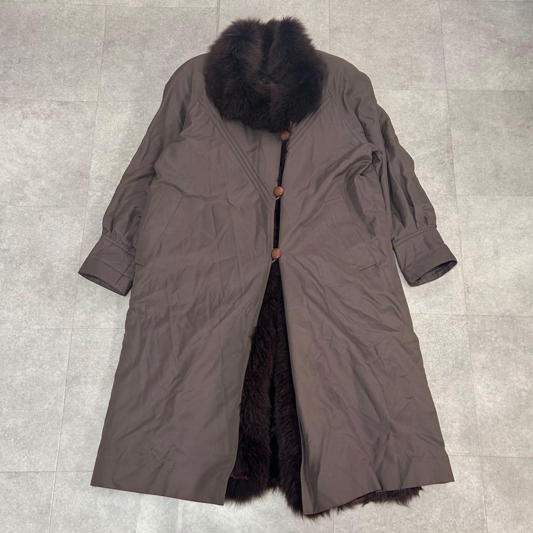 美品✨ ロングコート　ライナー リアルファー ラム フォックス 毛皮　ブラウン系