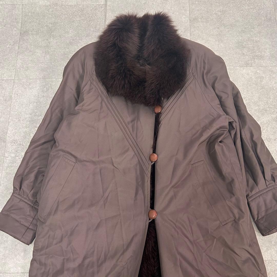 美品✨ ロングコート　ライナー リアルファー ラム フォックス 毛皮　ブラウン系