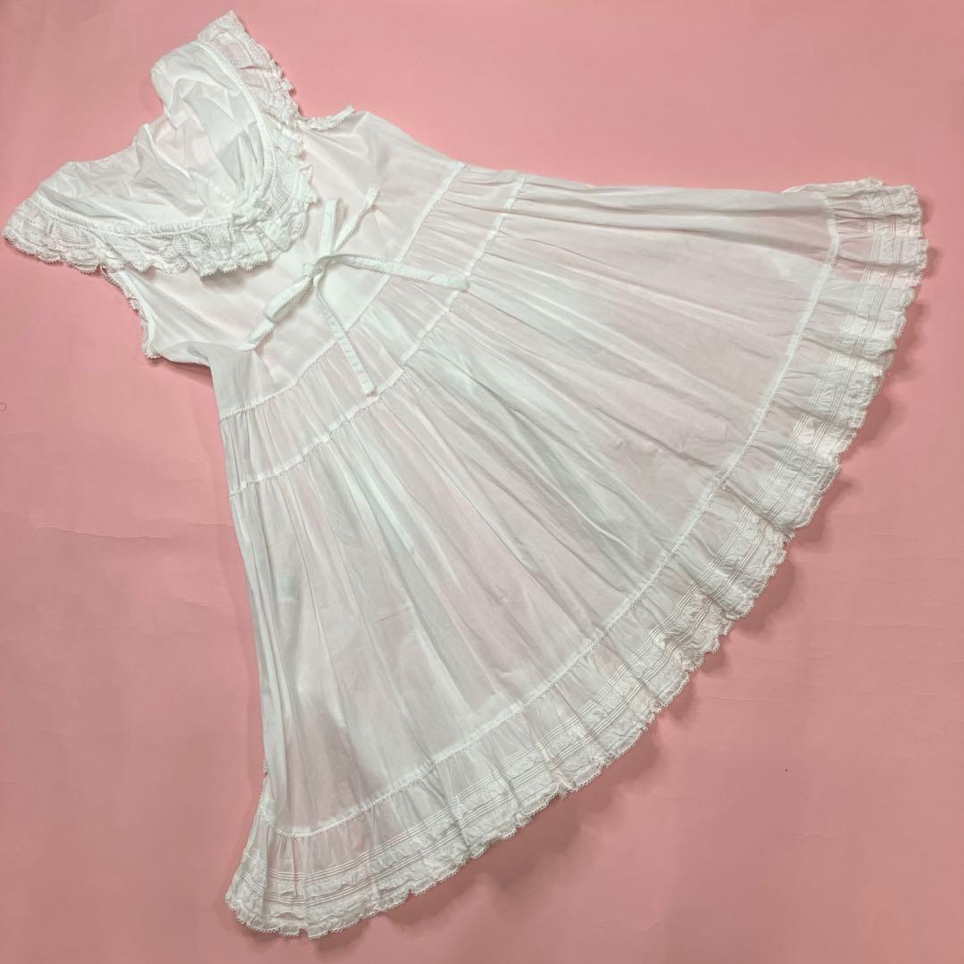 ピンクハウス 白 豪華 フード付き綿ローンタブリエ