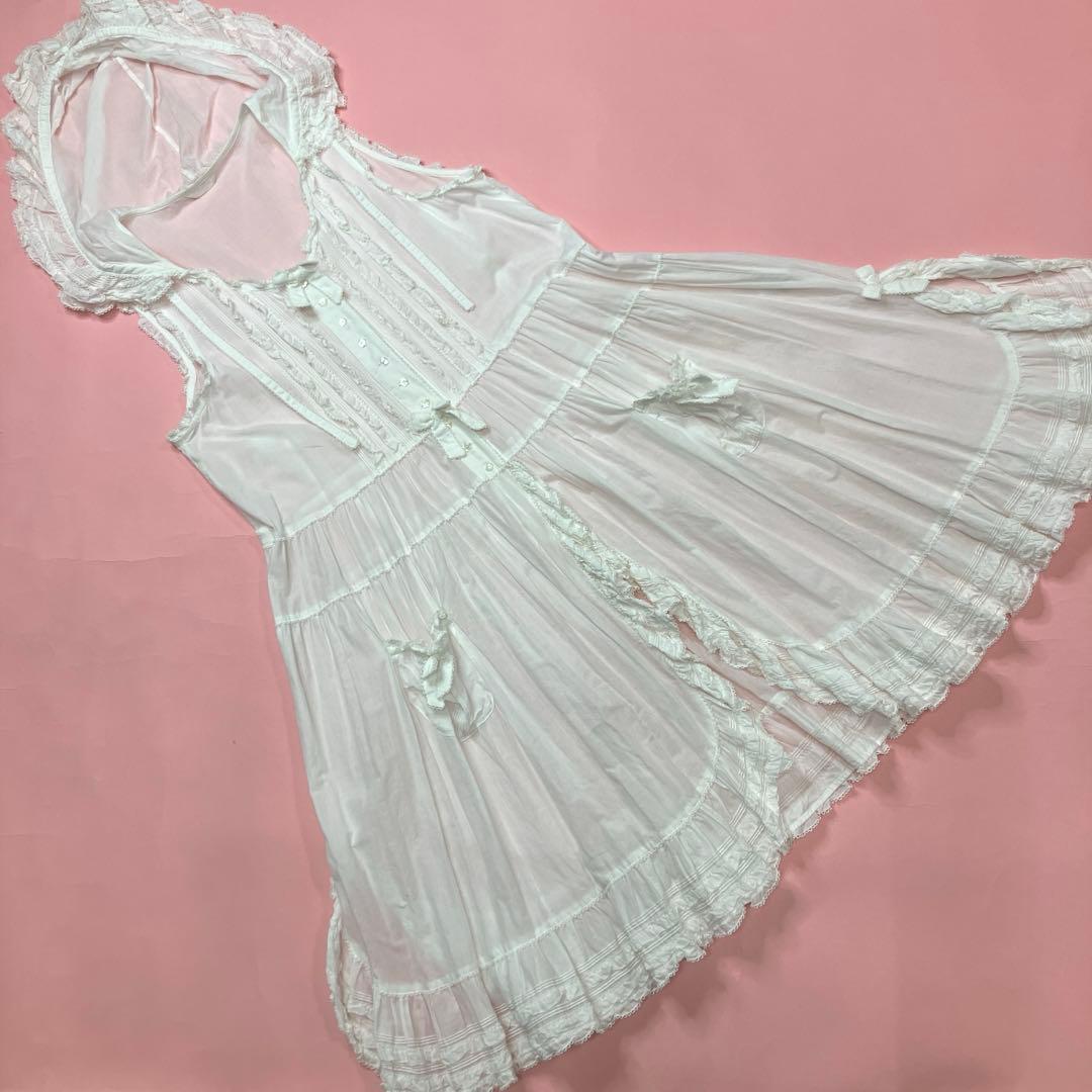 ピンクハウス 白 豪華 フード付き綿ローンタブリエ