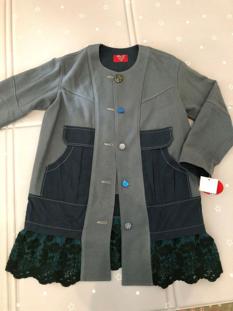 新品　グレーとネイビーのロングコート　オレボレブラ