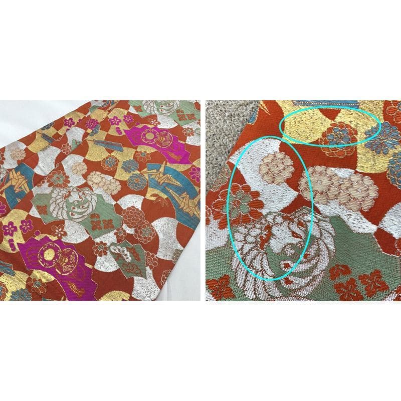 405ag53■七五三 七歳 女児 アンティーク着物＆丸帯 薬玉文 折り鶴■