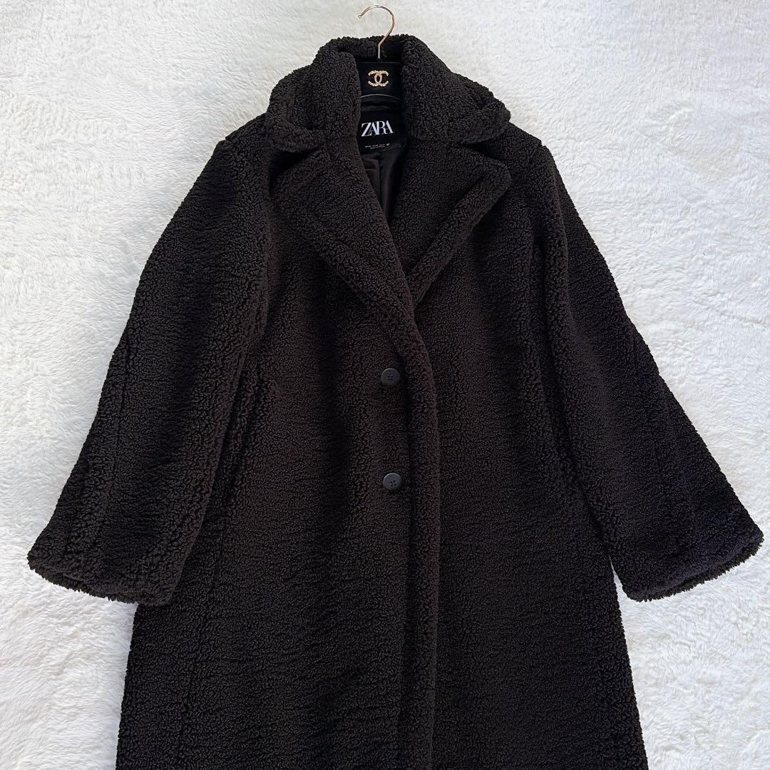 極美品✨完売入手困難【ザラ】テディベアコート エクストラロングボアコート 黒XS