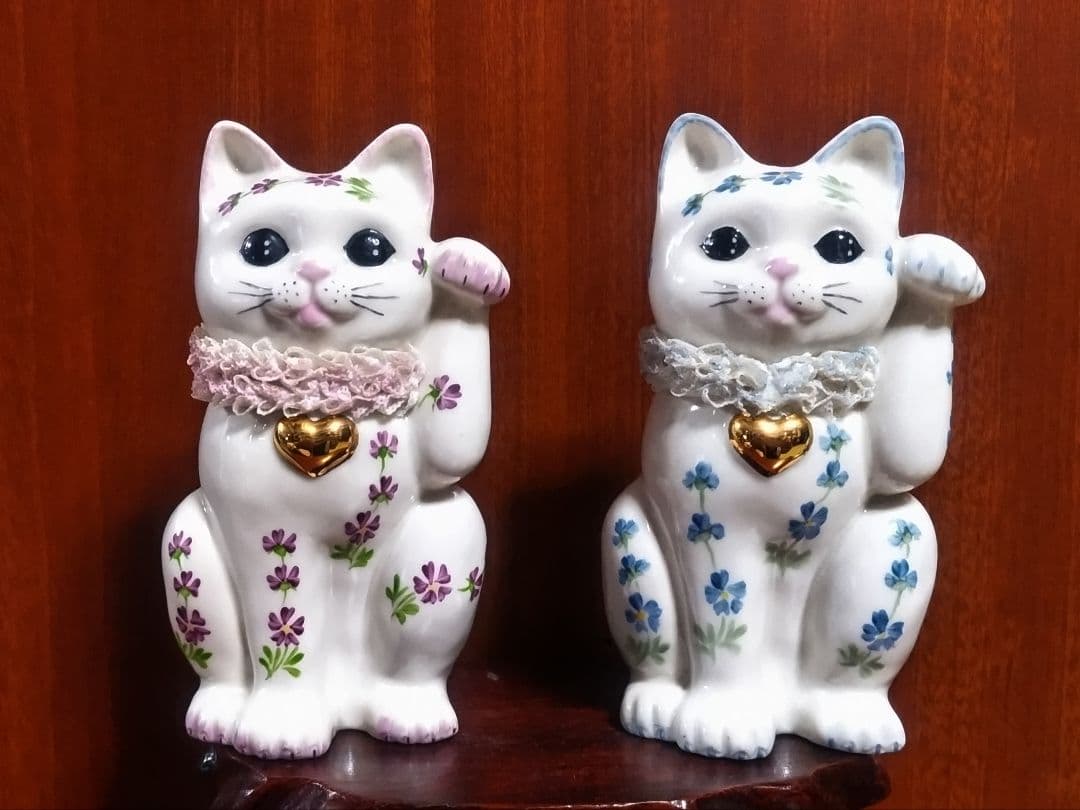 アイリッシュドレスデン 招き猫 ブルー＆ピンク ２点セット 美品