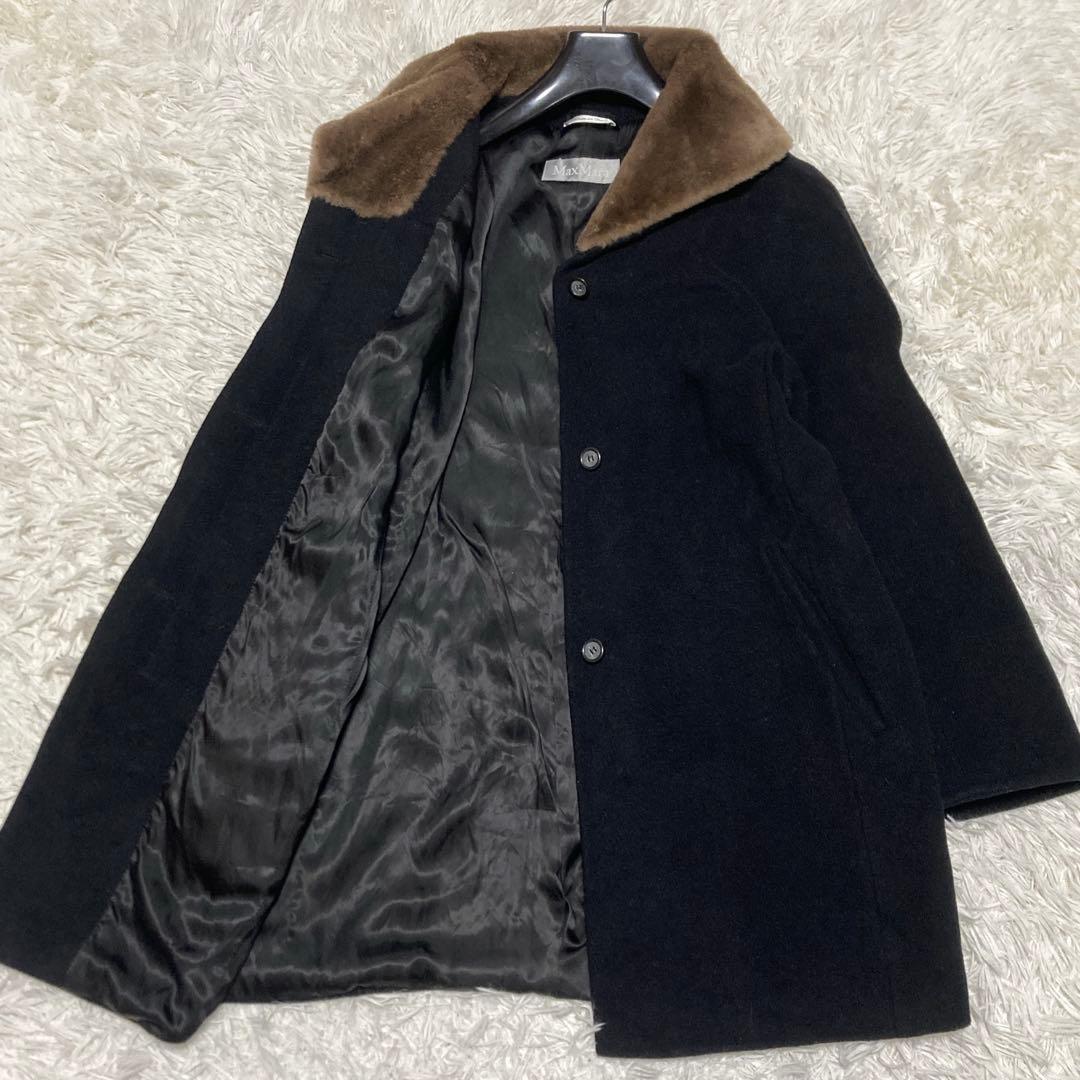 美品✨MAXMARA ヌートリアファー　コート　銀タグ　XL 黒　ミドル　ウール