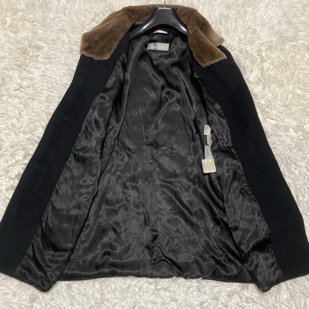 美品✨MAXMARA ヌートリアファー　コート　銀タグ　XL 黒　ミドル　ウール