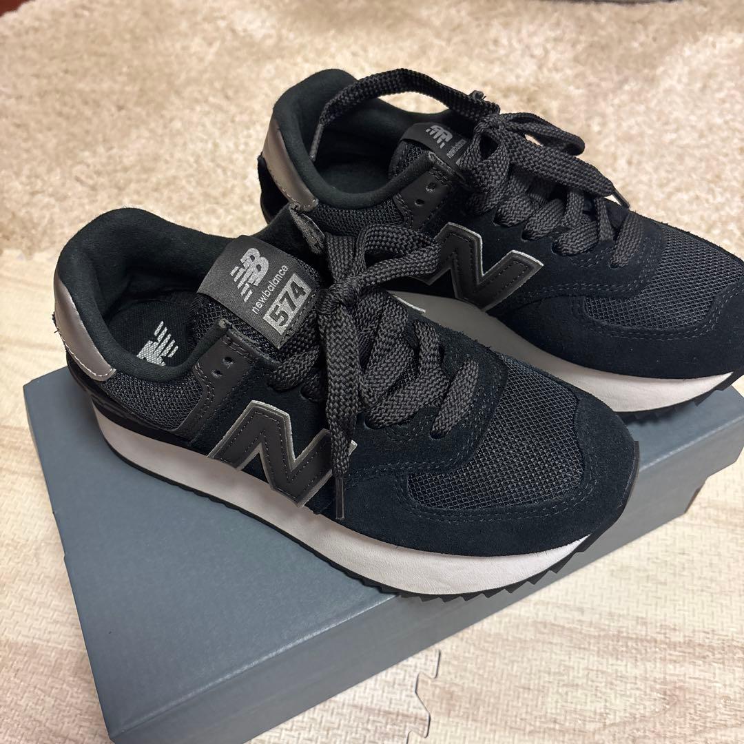 New Balance 574 ★美品厚底ブラック スニーカー★24cm