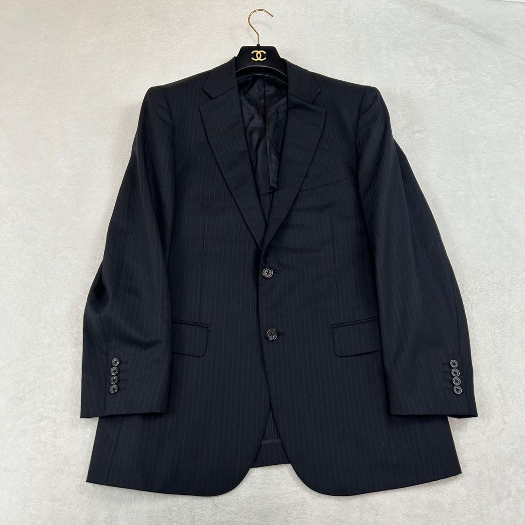 K561 L バーバリーロンドン 肩パット入り スーツ上下 ネイビー メンズ