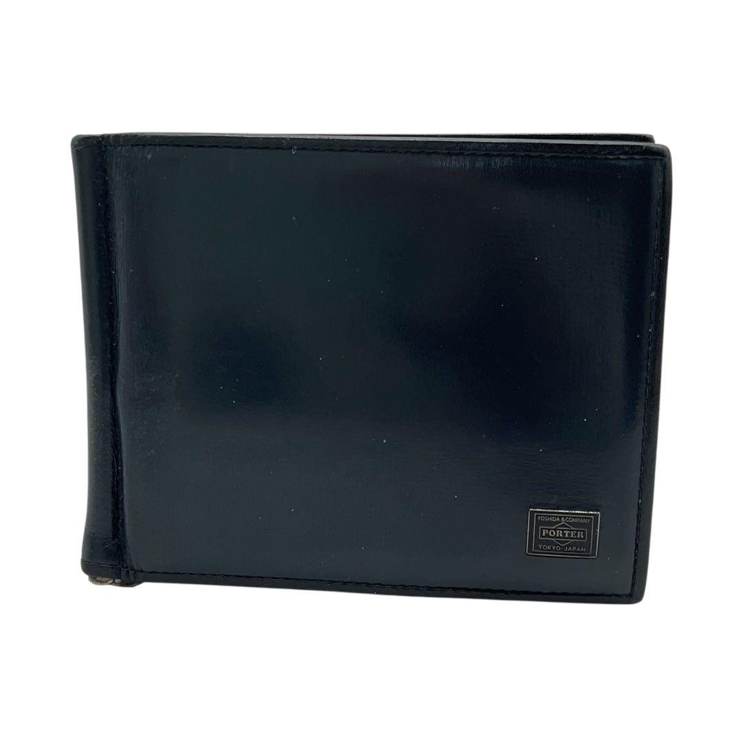 美品 PORTER ポーター PLUME 二つ折り マネークリップ レザー 黒