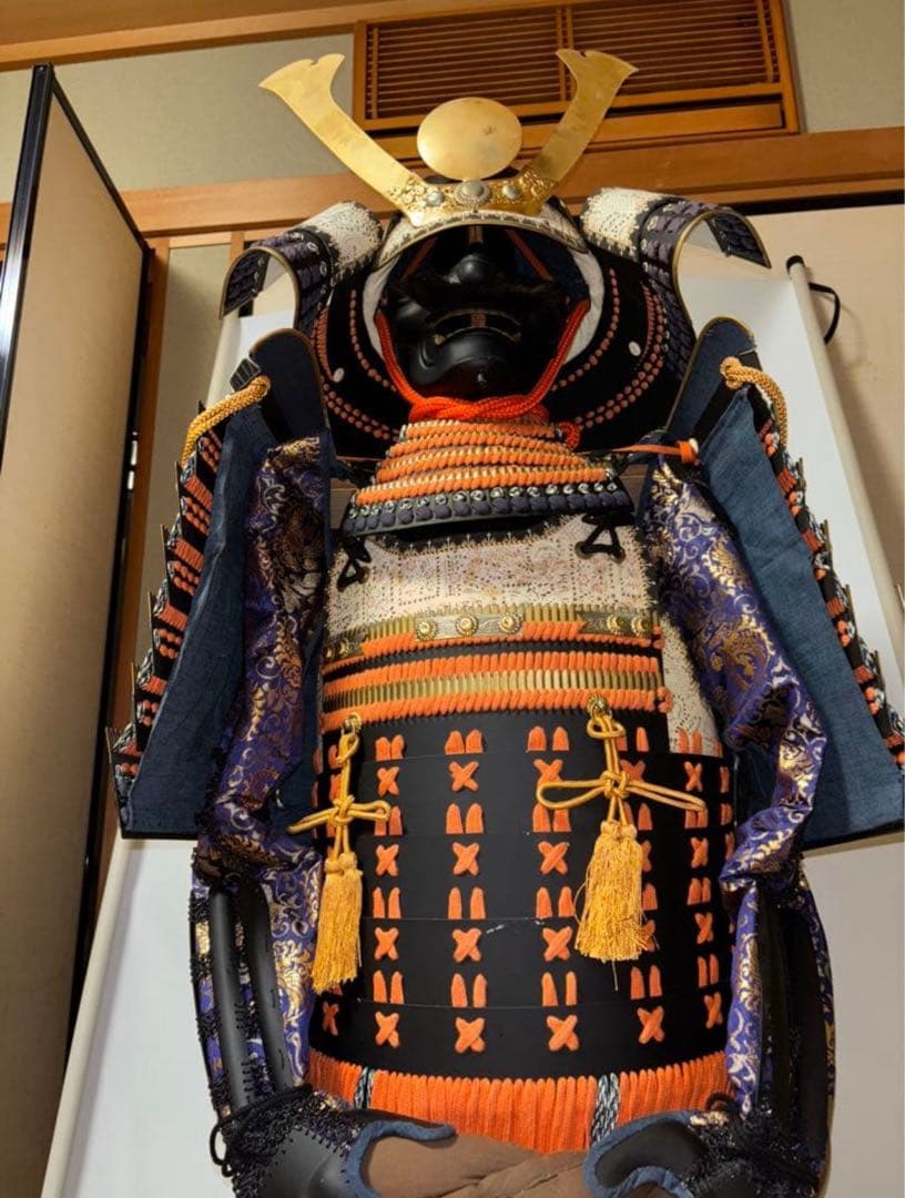 エリサ‼️美品！現代等身大甲冑　橙糸威黒桶胴具足