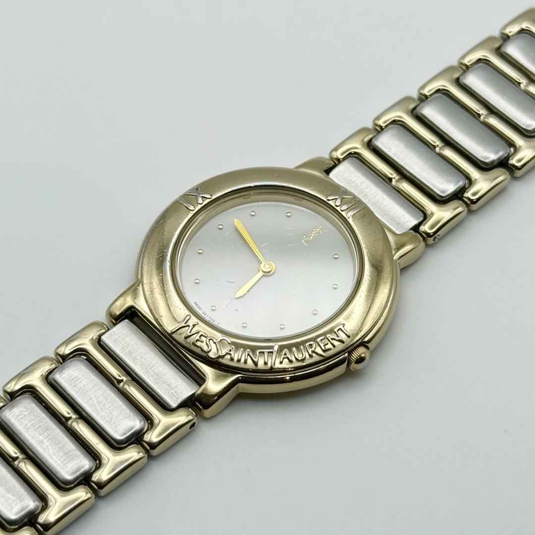 ✨新品電池・稼働✨サンローラン 腕時計 クォーツ ラウンド コンビ レディース