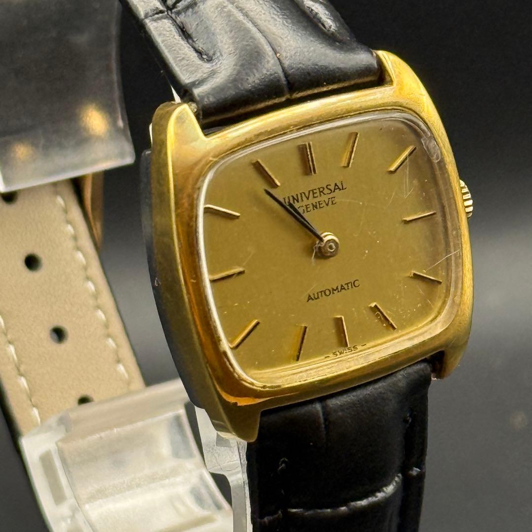 稼働品 ユニバーサル・ジュネーブ 自動巻き 角型 ゴールド文字盤 ユニセックス