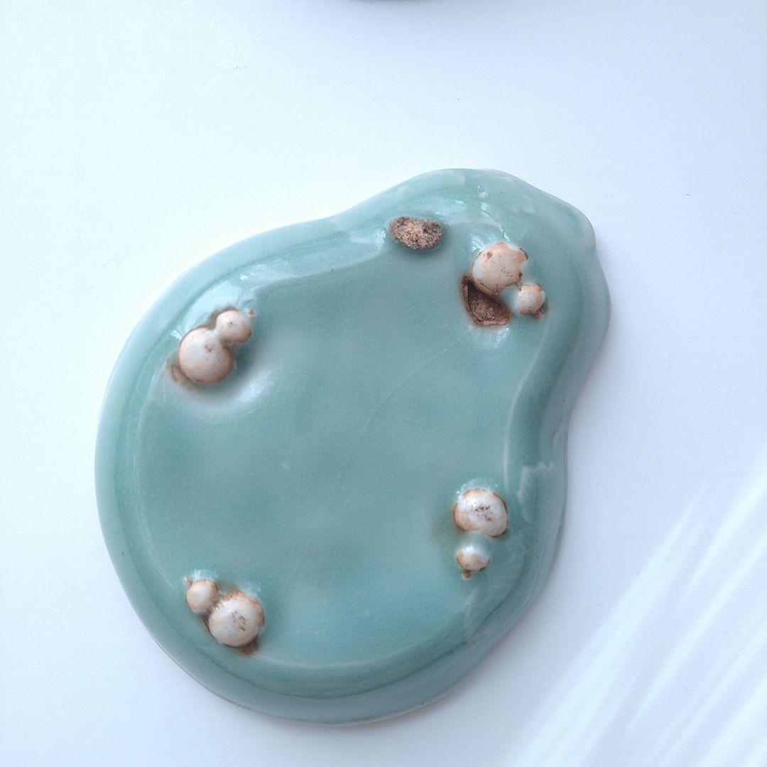 三田青磁 豆皿 手塩皿 2客 瓢箪文様 ひょうたん 足付き 江戸期　希少