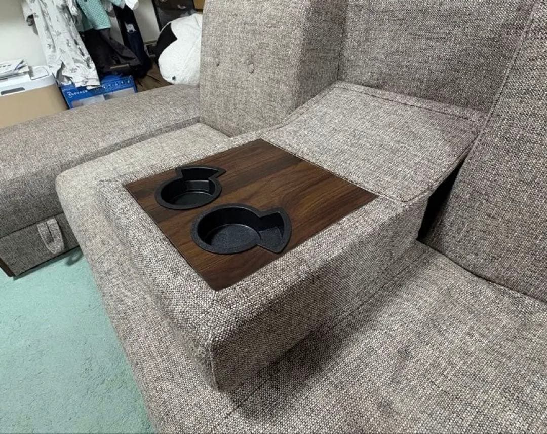 モダンデコ ソファベッド 2人掛け ファブリック グレー スツール付