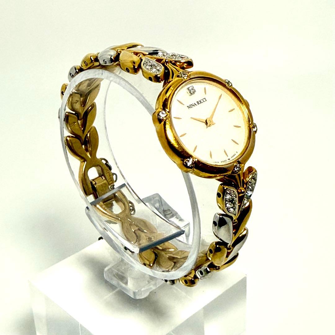 【稼働】ニナリッチ ドレスウォッチ 石付き 腕時計 クォーツ 4N20ー０２９０