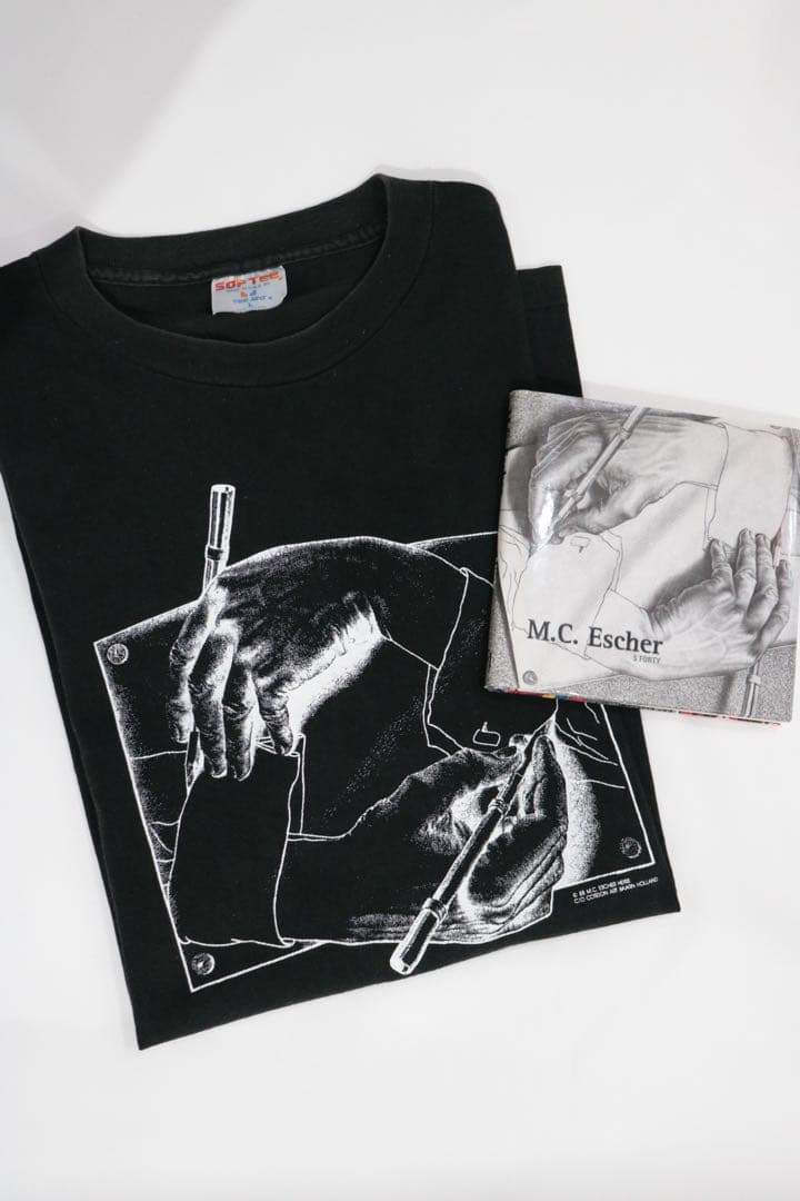 80s M.C.Escher エッシャー Tシャツ＋本 描く手 古着 ビンテージ