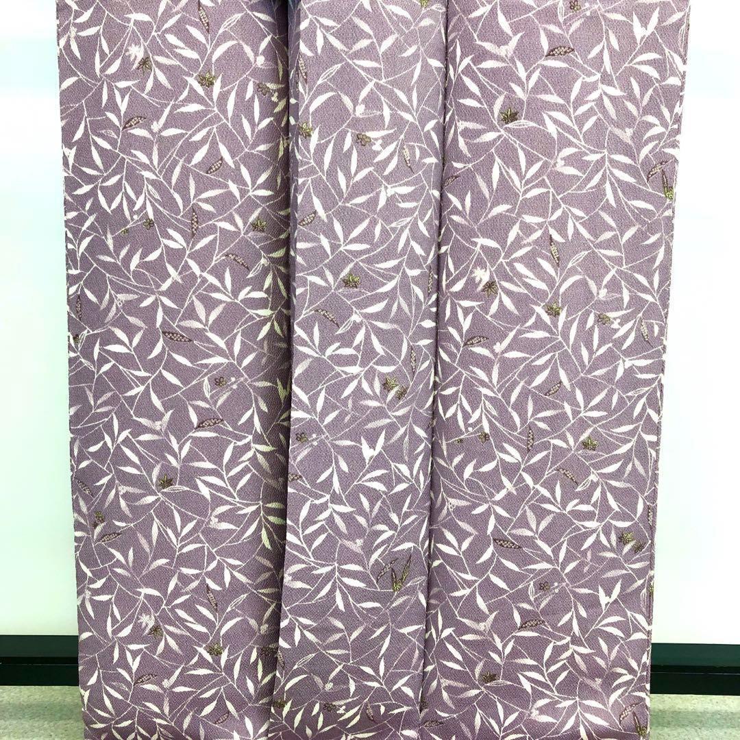 ☆ 小紋 葉っぱ模様 鬼しぼ縮緬 薄紫色 トールサイズ K-3660