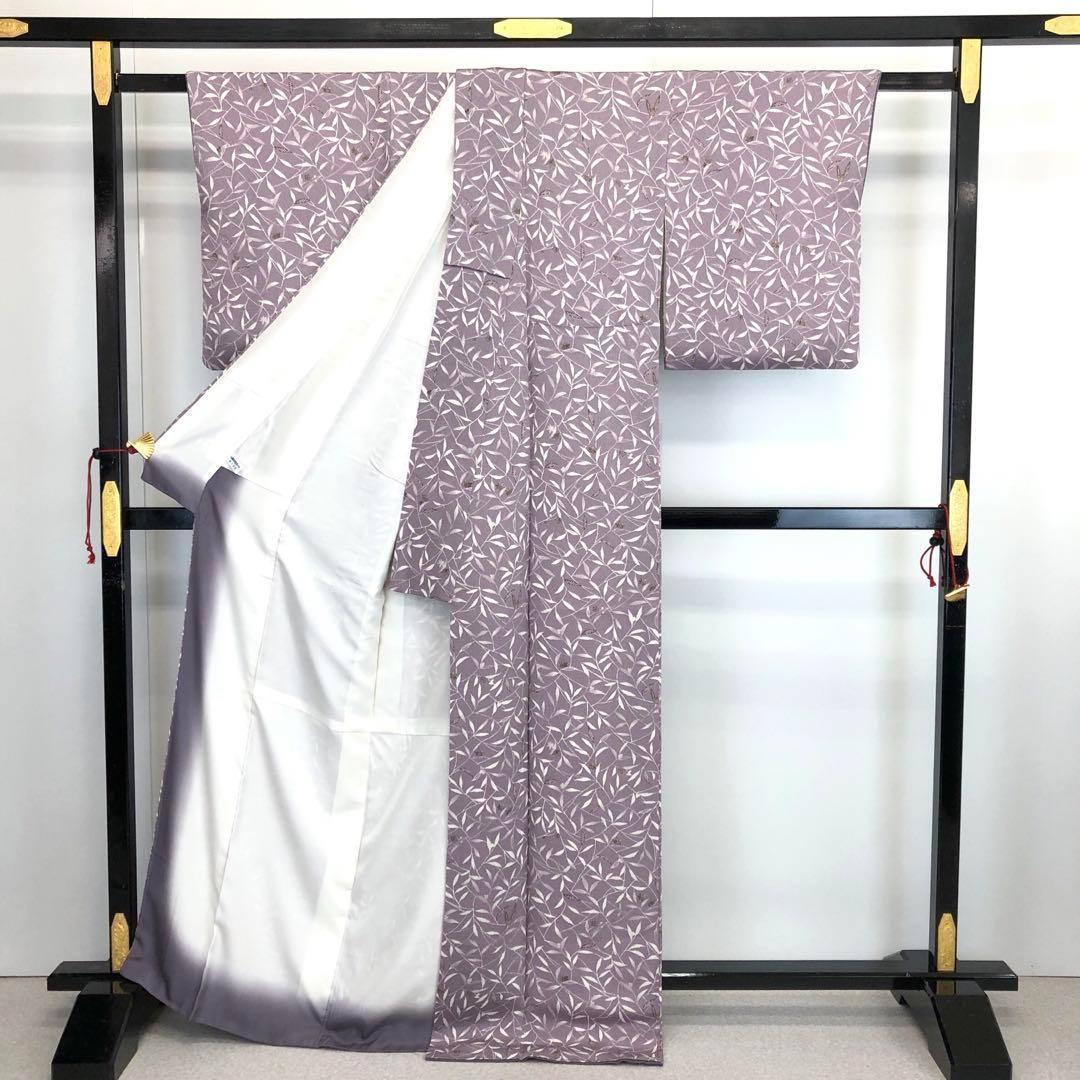 ☆ 小紋 葉っぱ模様 鬼しぼ縮緬 薄紫色 トールサイズ K-3660