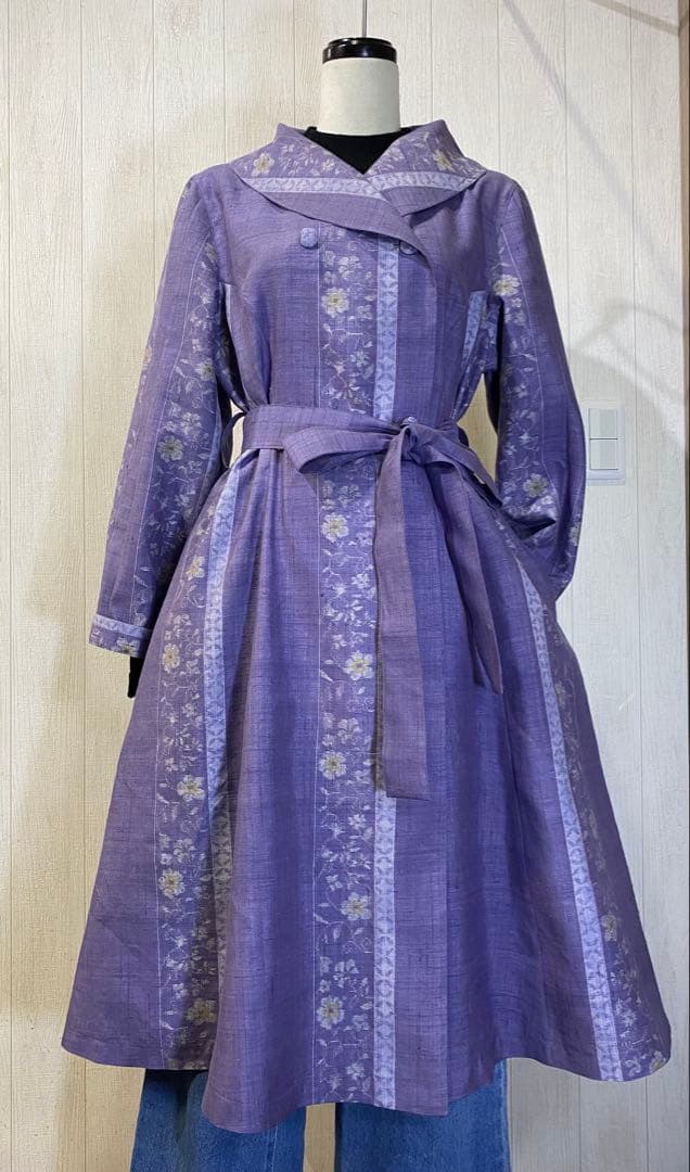 正絹紬 ヘチマカラー プリンセスライン ワンピース コート