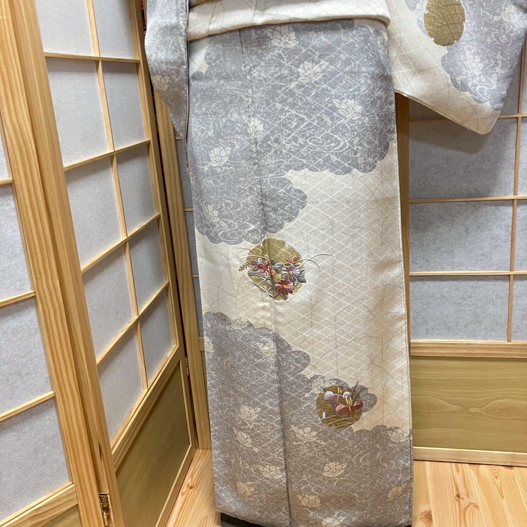 のあ様［4353］訪問着 美品 雪輪花文 金銀彩 逸品 正絹 着物 袷