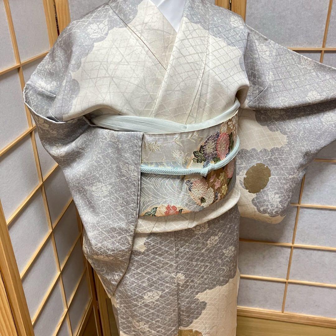 のあ様［4353］訪問着 美品 雪輪花文 金銀彩 逸品 正絹 着物 袷