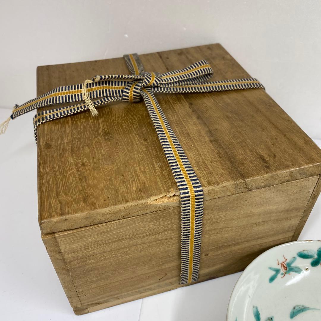 中国明時代　南京赤絵中皿5枚　木箱付　直径15㎝　東Y7-0210☆2Fトヒチサ