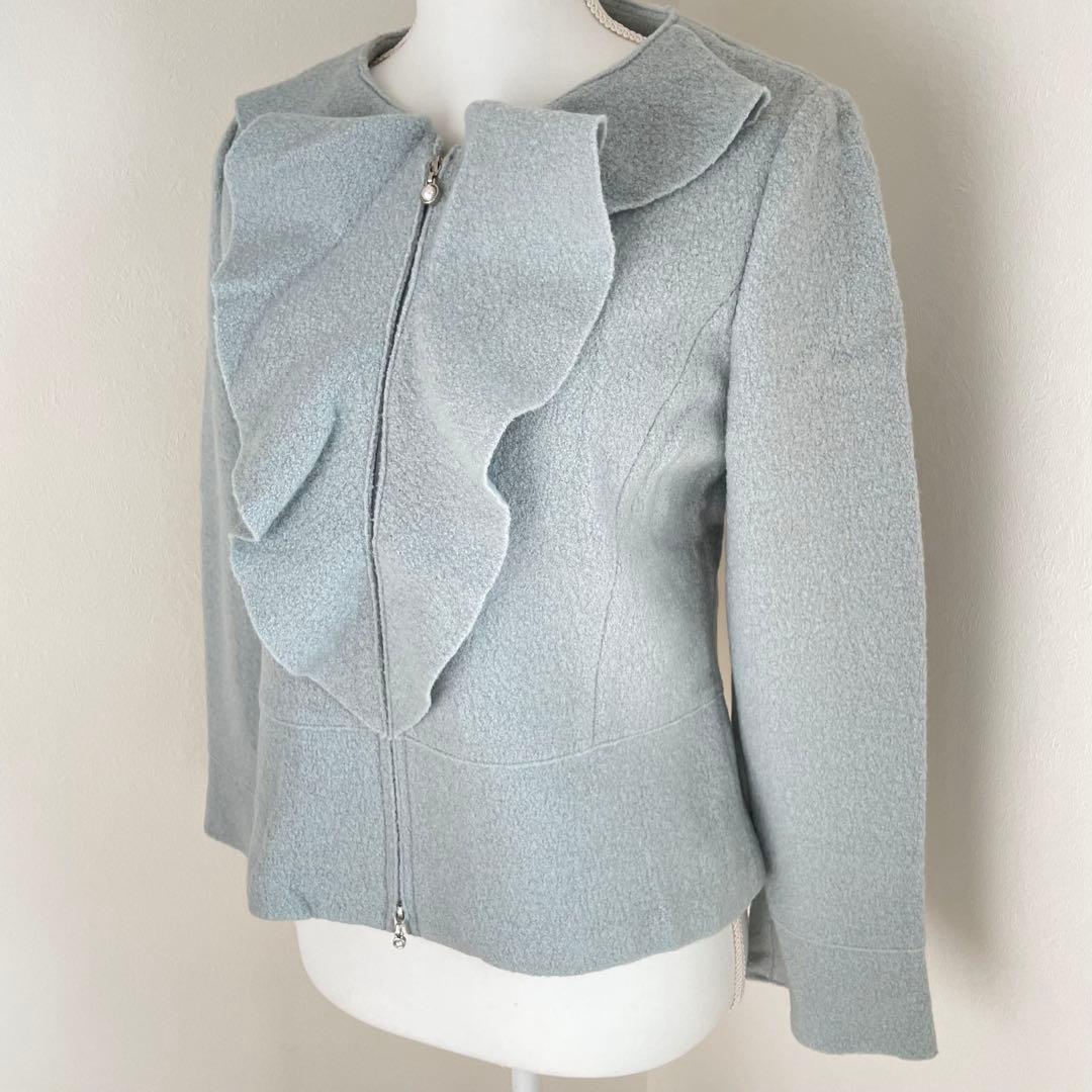 新品　ユキトリイ　フリル　ジャケット40サイズ パール　ジップアップ