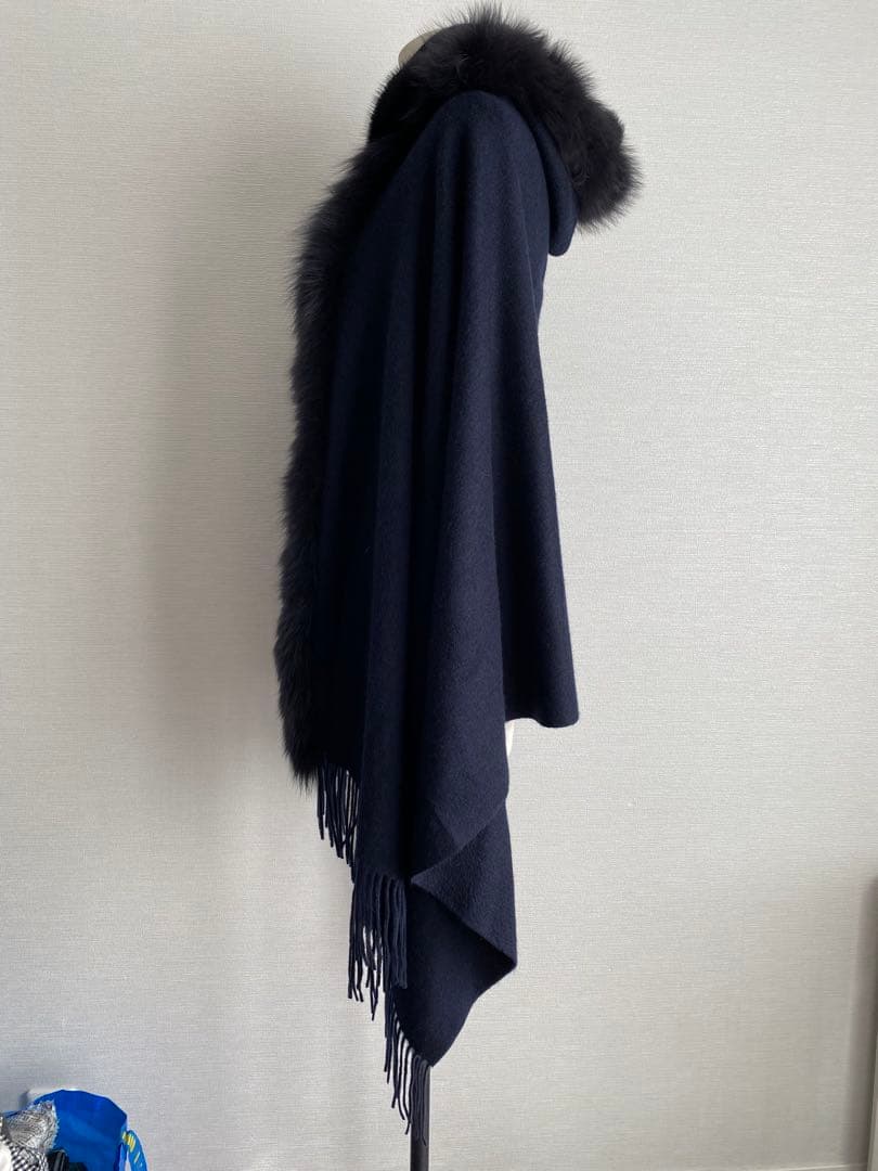 未使用 ティエドゥール ミンク＆フォックス トリミング カシミヤ フード付ケープ