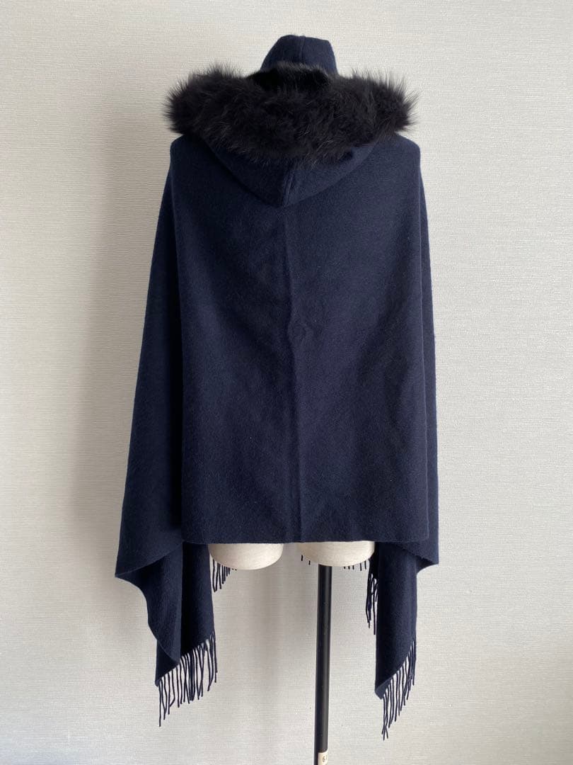 未使用 ティエドゥール ミンク＆フォックス トリミング カシミヤ フード付ケープ