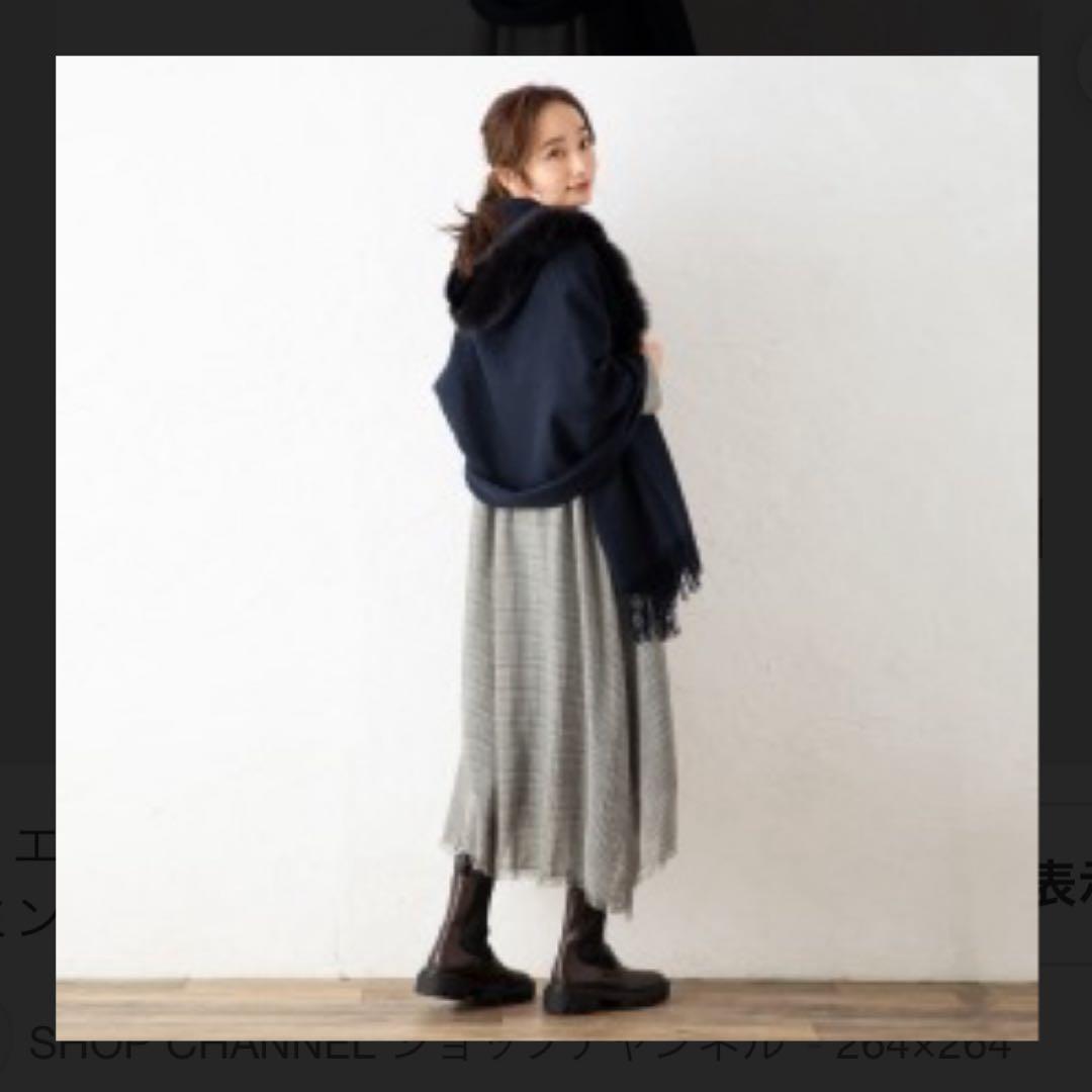 未使用 ティエドゥール ミンク＆フォックス トリミング カシミヤ フード付ケープ