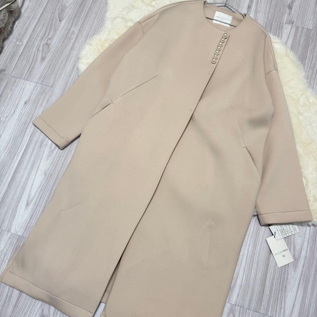 macaronron　タグ付未使用　PICCIN パール付ノーカラーコート