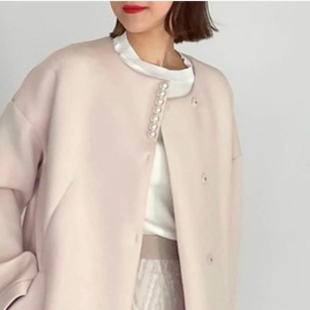 macaronron　タグ付未使用　PICCIN パール付ノーカラーコート