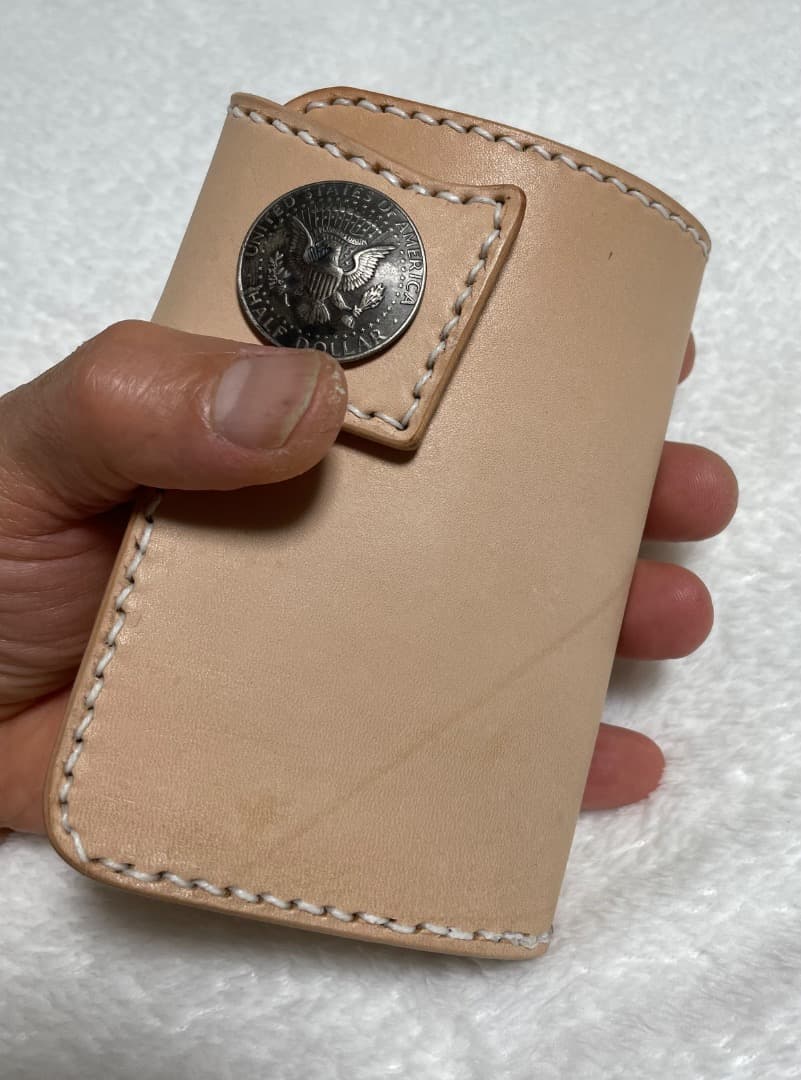 ヌメ革 極厚バイカーズウォレット USA1/2＄コンチョ