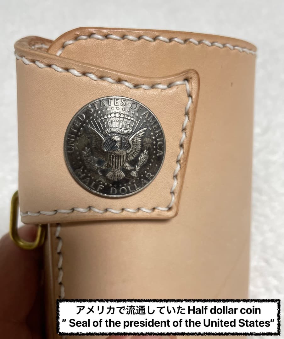 ヌメ革 極厚バイカーズウォレット USA1/2＄コンチョ