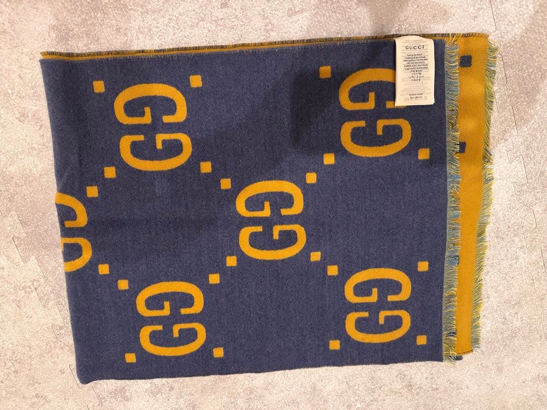 GUCCI GGロゴ マフラー イエローxブルー35x190cm ユニセックス
