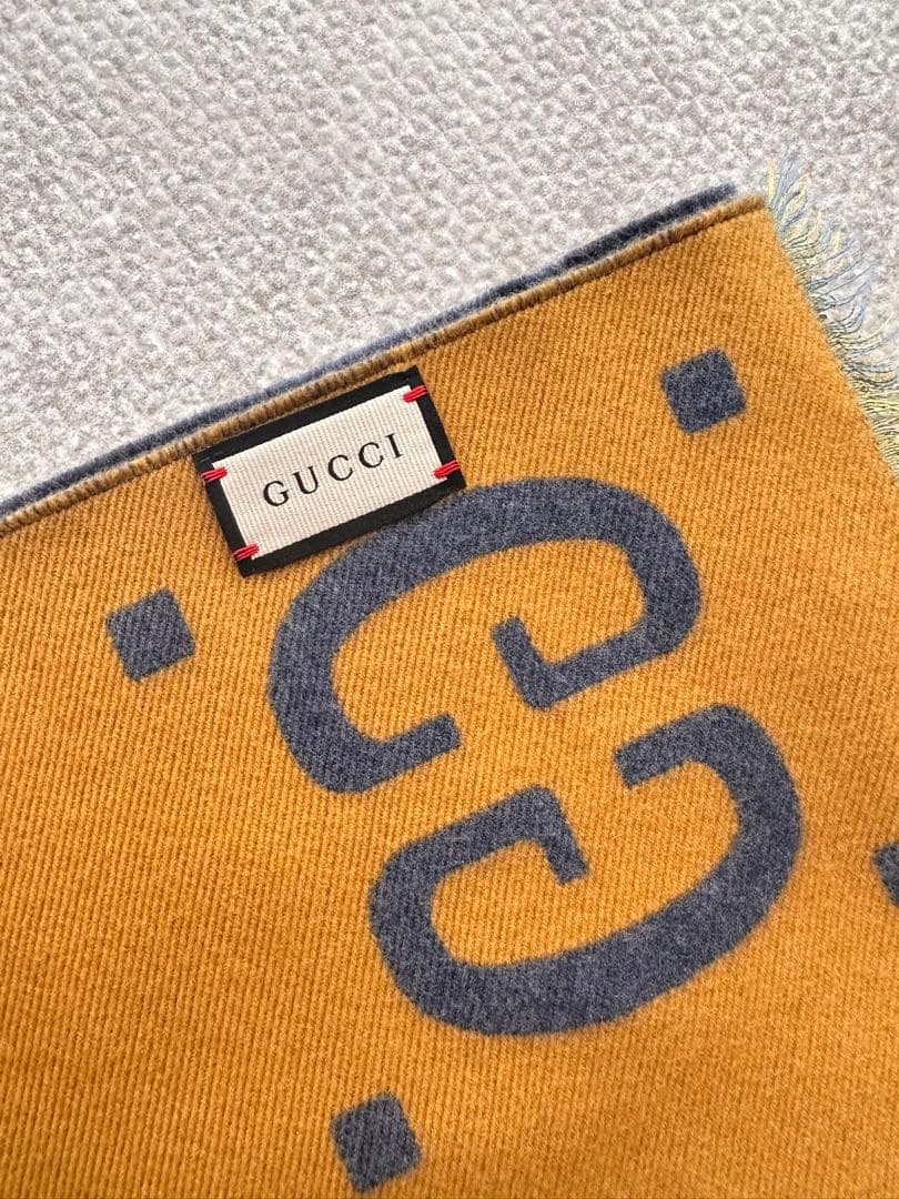 GUCCI GGロゴ マフラー イエローxブルー35x190cm ユニセックス